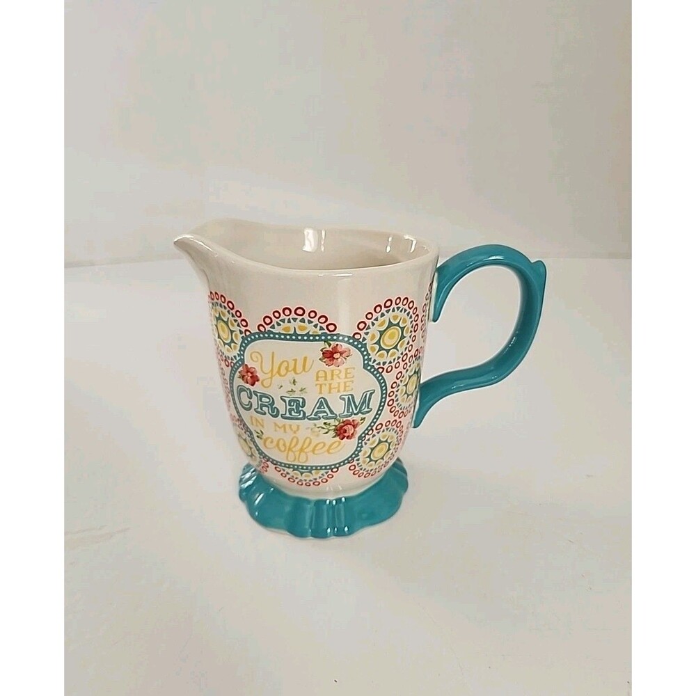 The Pioneer Woman Footed Creamer Stoneware Hyacinth You Are the Cream Coffee
